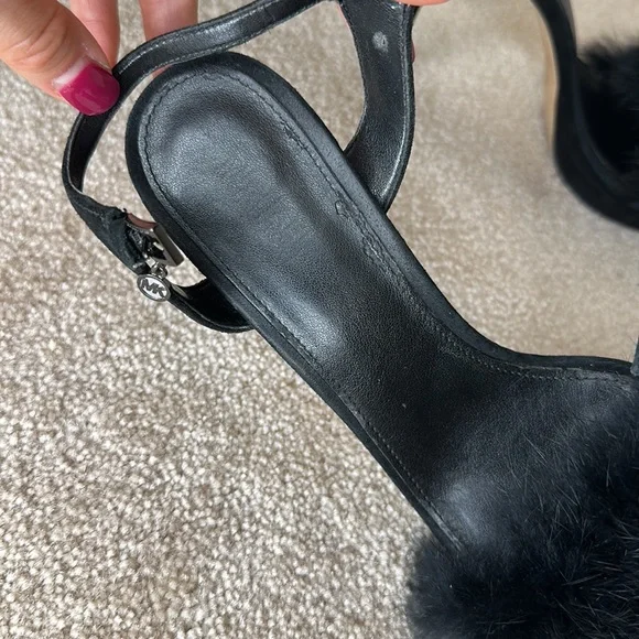 Michael Kors Black Faye Fur Suede Sandal Heels - Picture 2 of 8